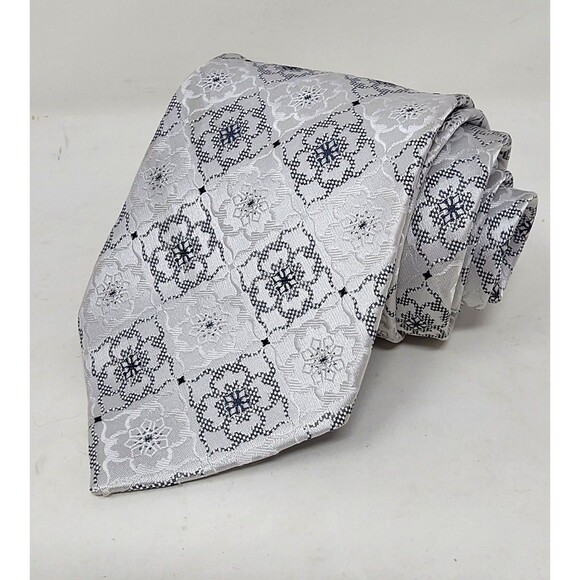 Jean Claude Vidal Handmade Neck Tie Silver & Black Geometric Classic 59" - Picture 2 of 11